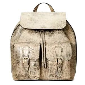 NWT Ralph Lauren BAG BACKPACK Croc Embossed Leather Tan Olive Bronze Gold